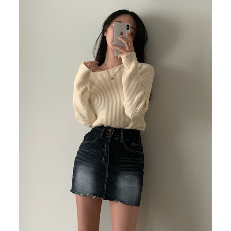 ショルダーリボンニット オフショルダー ニットトップス | SEU | 詳細画像12 