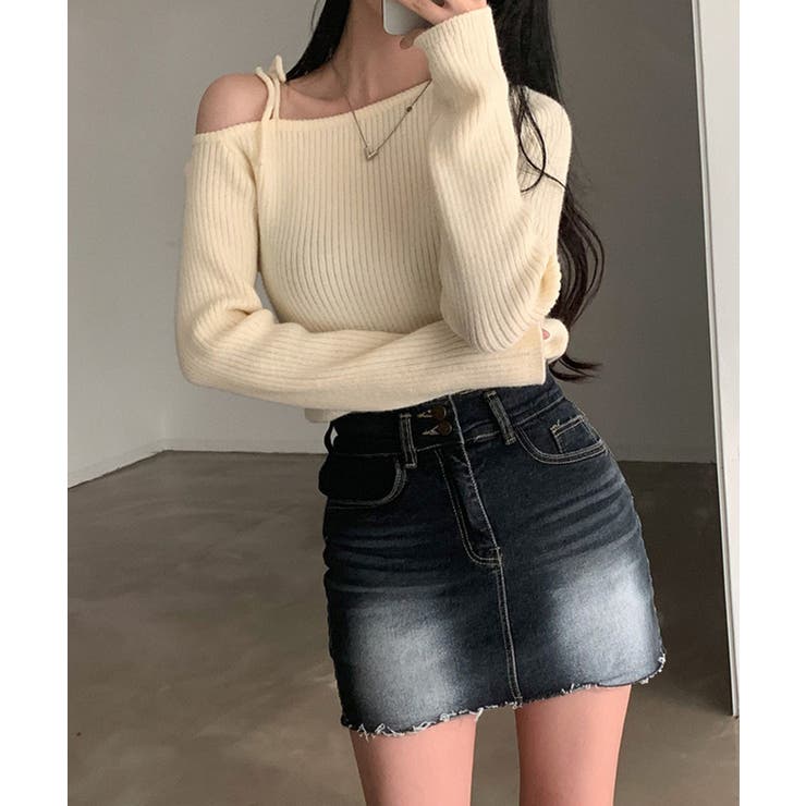 ショルダーリボンニット オフショルダー ニットトップス | SEU | 詳細画像8 