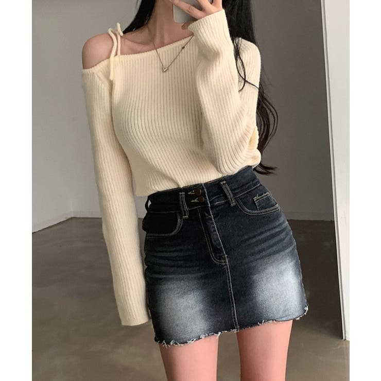 ショルダーリボンニット オフショルダー ニットトップス | SEU | 詳細画像9 