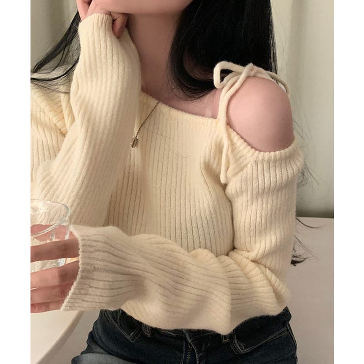 ショルダーリボンニット オフショルダー ニットトップス | SEU | 詳細画像7 