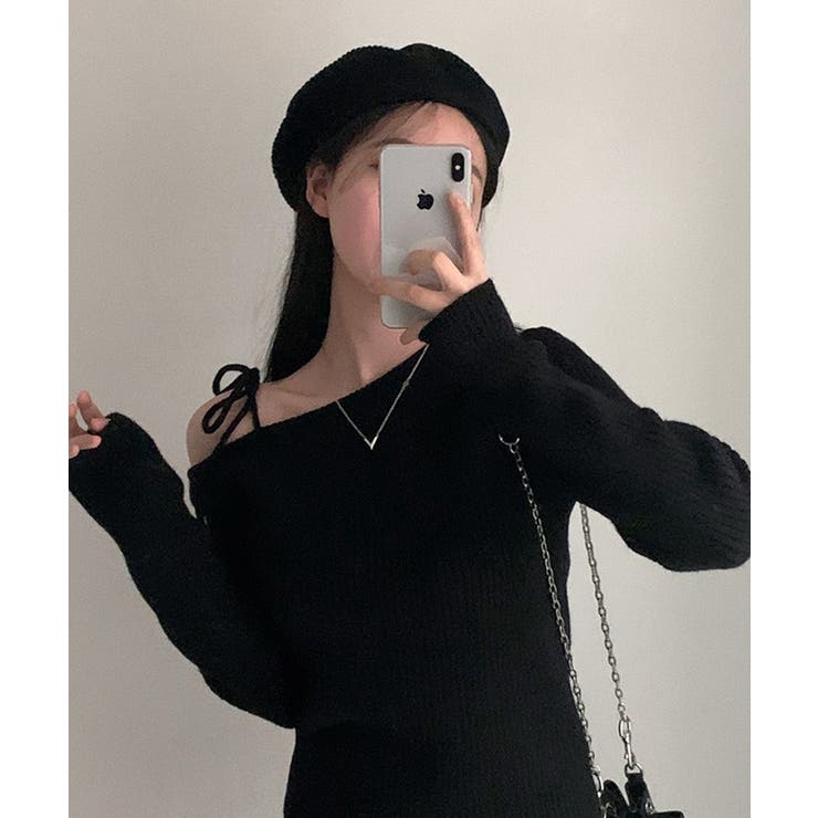 ショルダーリボンニット オフショルダー ニットトップス | SEU | 詳細画像25 