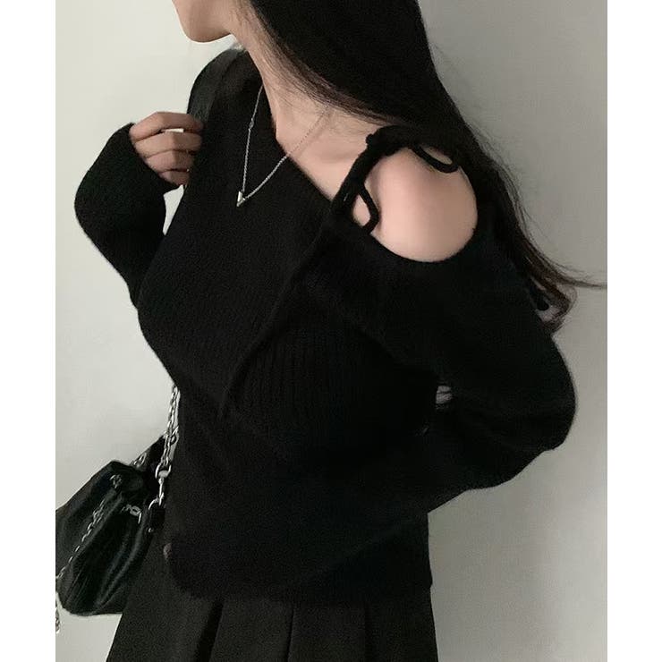 ショルダーリボンニット オフショルダー ニットトップス | SEU | 詳細画像24 