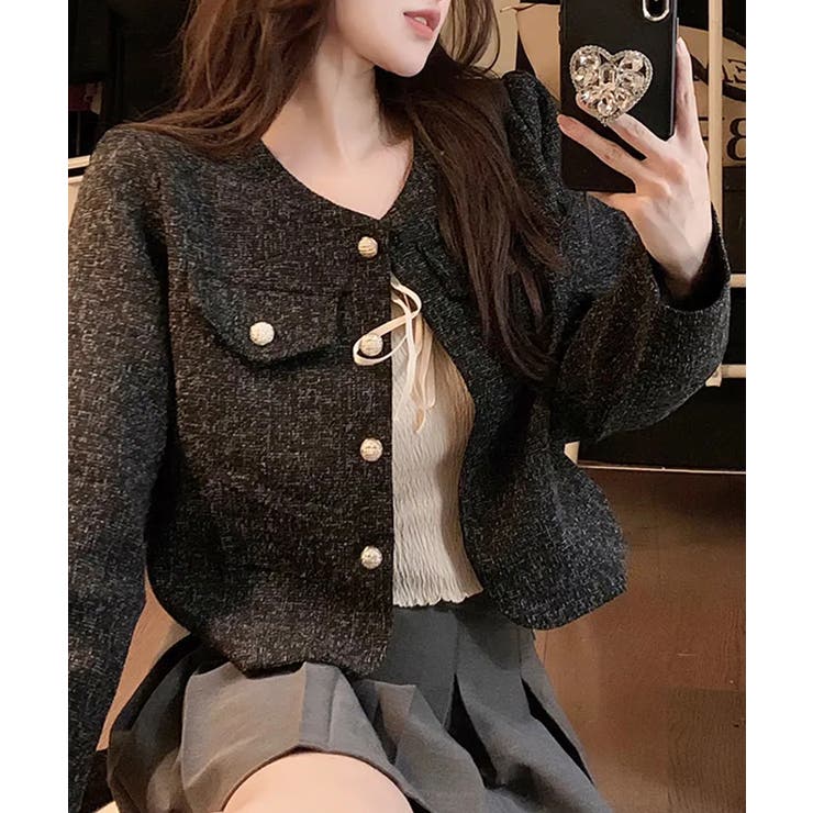 ブラック | ツイードノーカラージャケット【SHOPLIST限定 新作 春 秋 冬】 | SEU