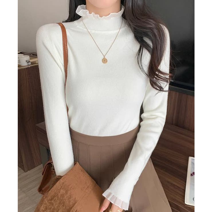 フリル襟ハイネックニットトップス【SHOPLIST限定 新作 春 秋 冬】 | SEU | 詳細画像3 