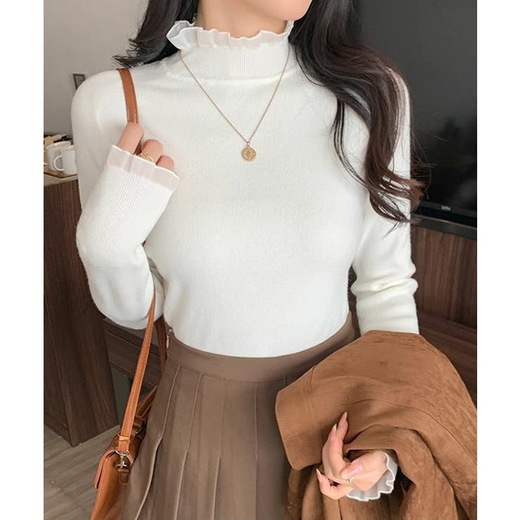 フリル襟ハイネックニットトップス【SHOPLIST限定 新作 春 秋 冬】 | SEU | 詳細画像4 