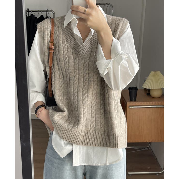 ケーブル編みVネックニットベスト【SHOPLIST限定 新作 春 秋 冬】 | SEU | 詳細画像7 