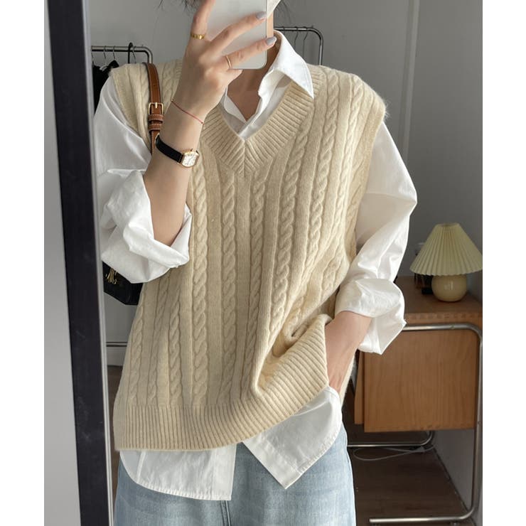 ケーブル編みVネックニットベスト【SHOPLIST限定 新作 春 秋 冬】 | SEU | 詳細画像4 
