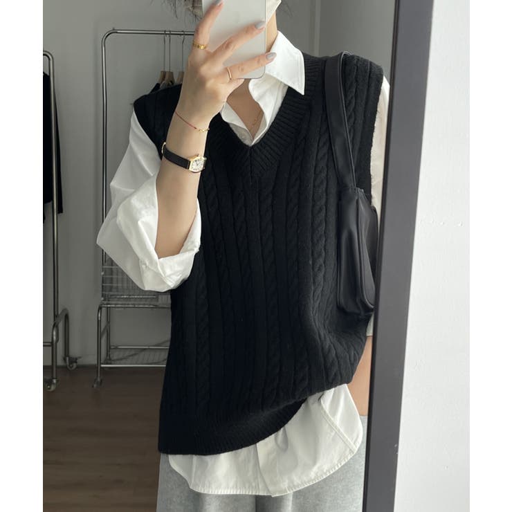 ケーブル編みVネックニットベスト【SHOPLIST限定 新作 春 秋 冬】 | SEU | 詳細画像17 