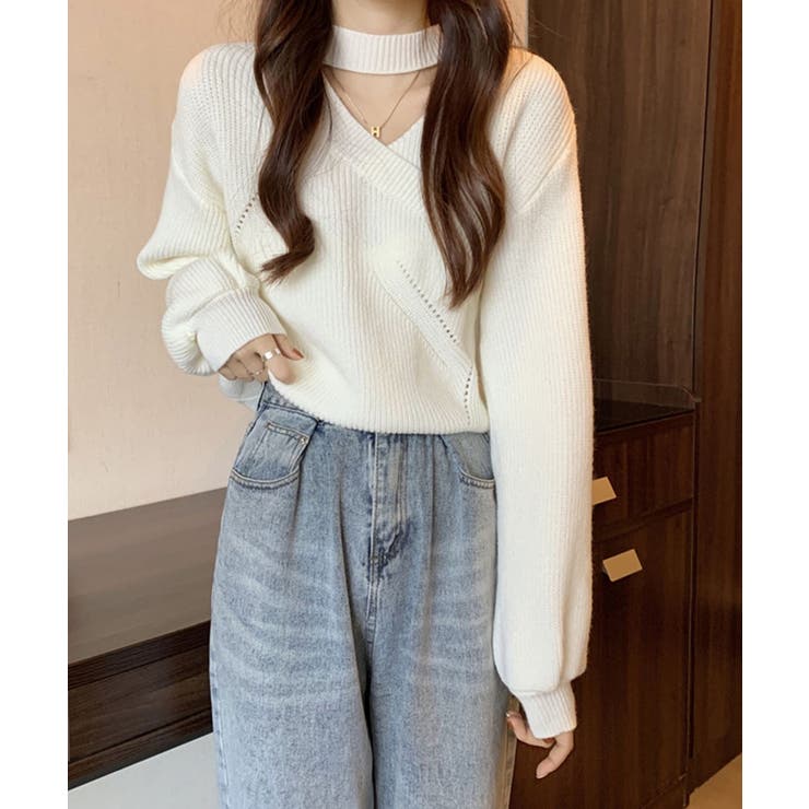ホワイト | チョーカーネックニットプルオーバー【SHOPLIST限定 新作 春 秋 冬】 | SEU