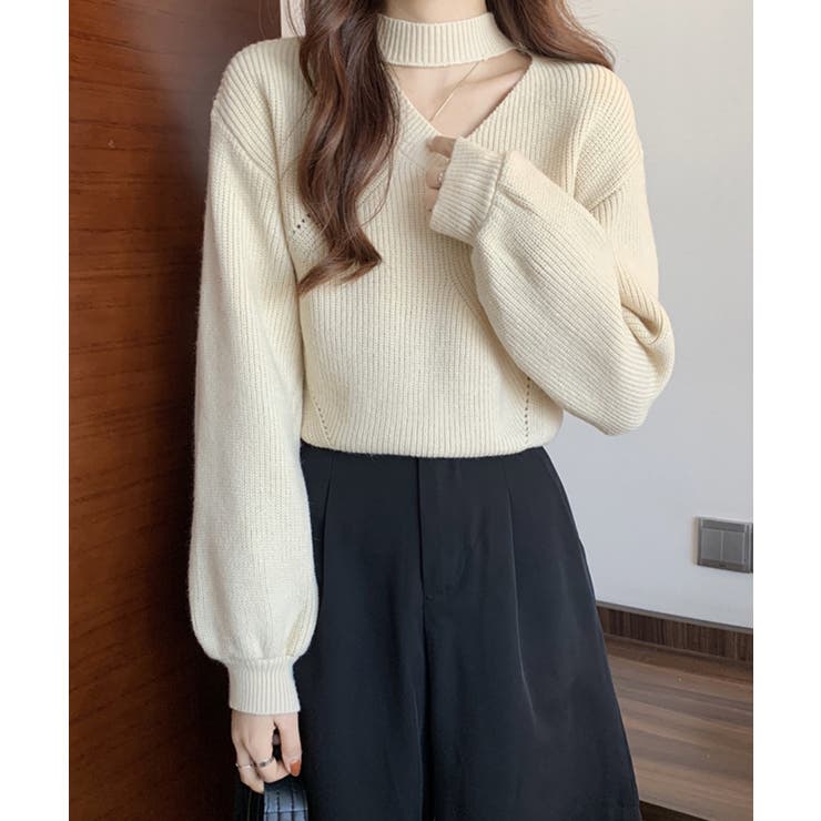 アイボリー | チョーカーネックニットプルオーバー【SHOPLIST限定 新作 春 秋 冬】 | SEU