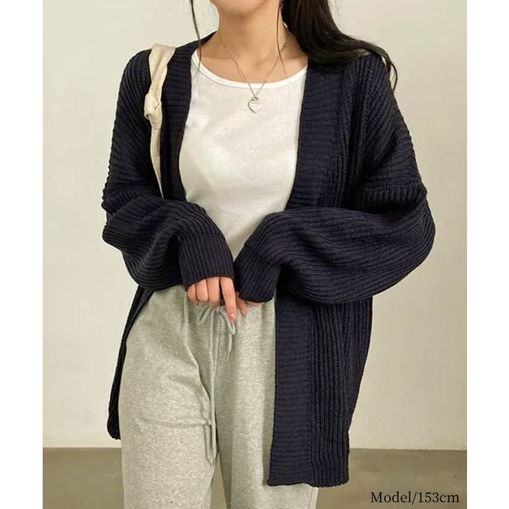 ブラック | 着流しVネックニットカーディガン【SHOPLIST限定 新作 春 秋 冬】 | SEU