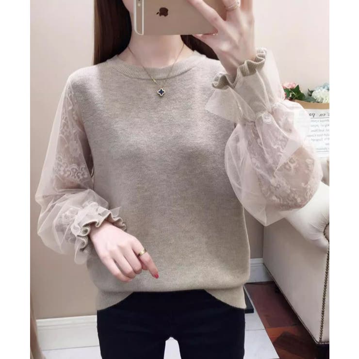 異素材切替チュール袖ニットトップス【SHOPLIST限定 新作 春 秋 冬】 | SEU | 詳細画像3 