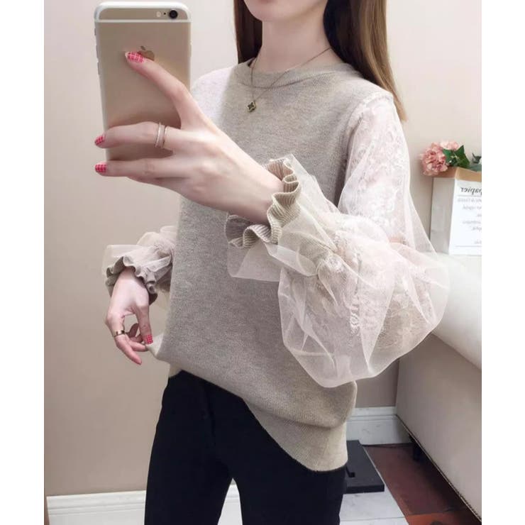 異素材切替チュール袖ニットトップス【SHOPLIST限定 新作 春 秋 冬】 | SEU | 詳細画像5 