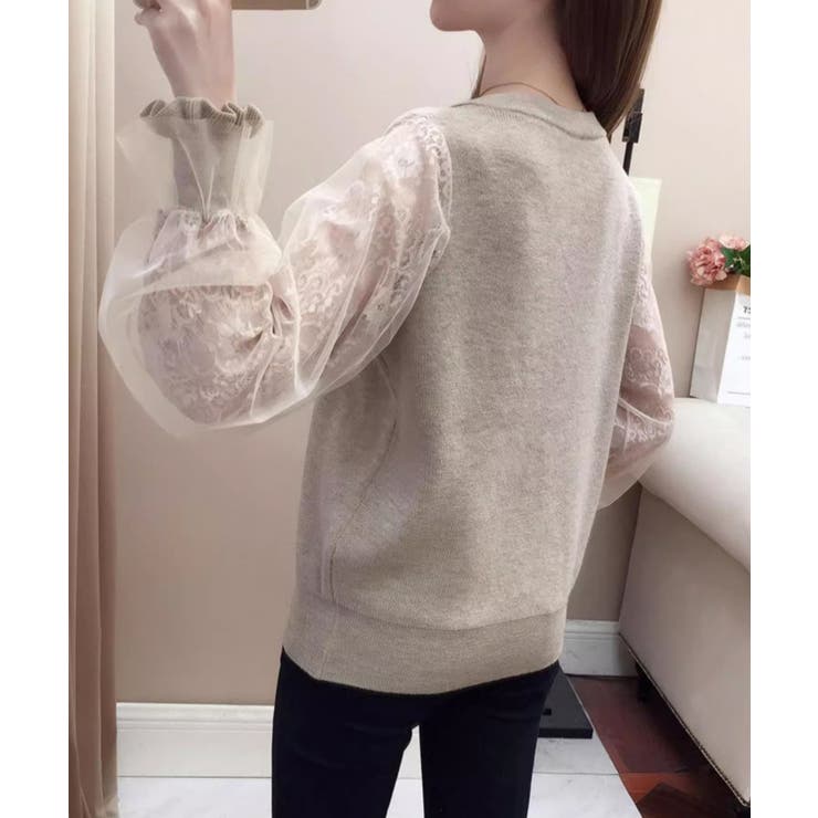 異素材切替チュール袖ニットトップス【SHOPLIST限定 新作 春 秋 冬】 | SEU | 詳細画像6 