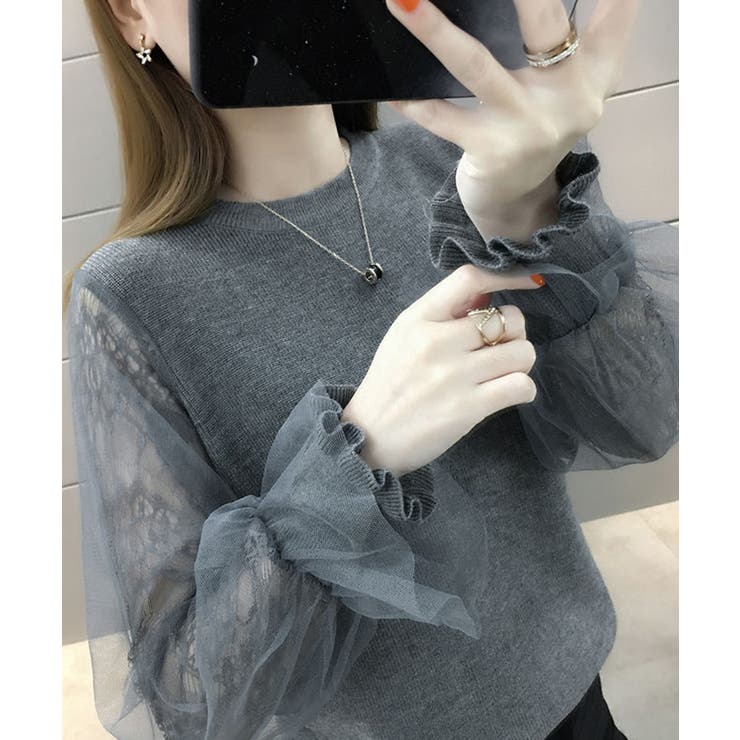 異素材切替チュール袖ニットトップス【SHOPLIST限定 新作 春 秋 冬】 | SEU | 詳細画像7 