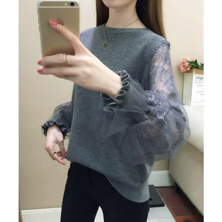 異素材切替チュール袖ニットトップス【SHOPLIST限定 新作 春 秋 冬】 | SEU | 詳細画像9 