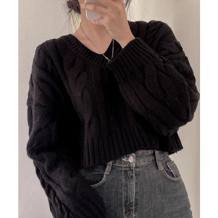 Vネッククロップド丈ケーブルニットトップス【SHOPLIST限定 新作 春