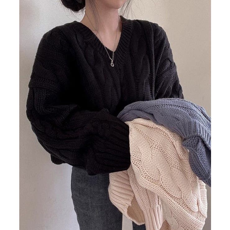 Vネッククロップド丈ケーブルニットトップス【SHOPLIST限定 新作 春
