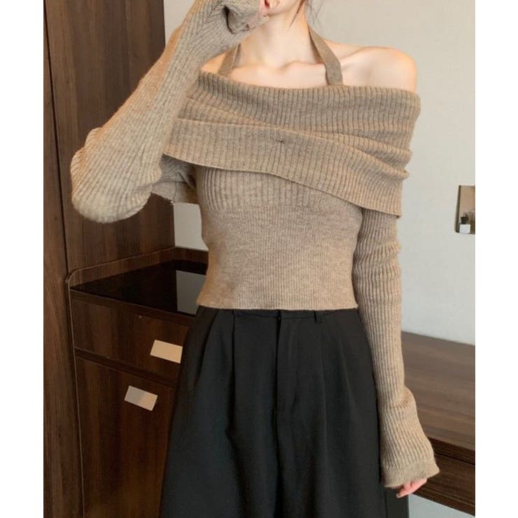 ブラウン | ホルターネック オフショル ショート丈 | SEU