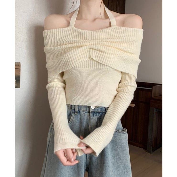 アイボリー | ホルターネック オフショル ショート丈 | SEU