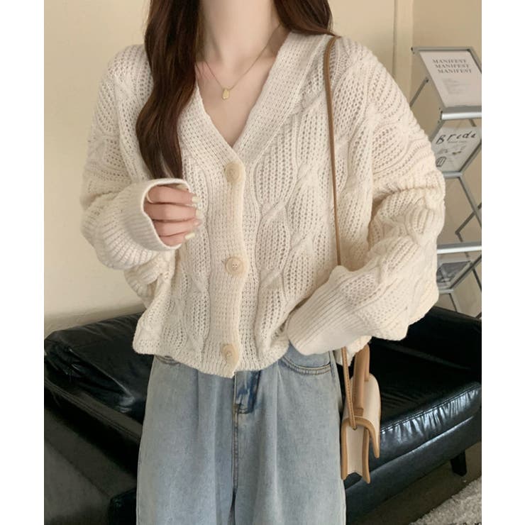 アイボリー | ドルマンスリーブケーブル編みニットカーディガン | SEU
