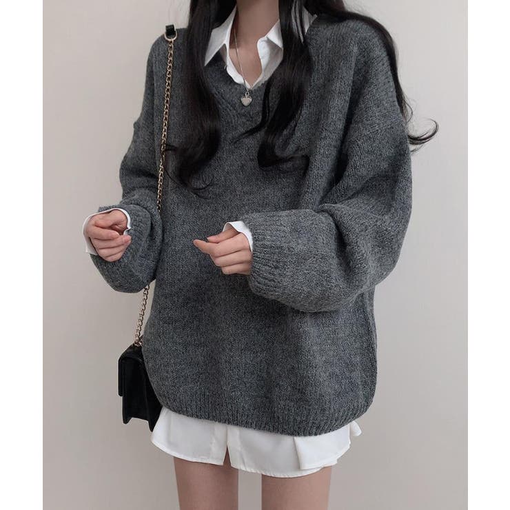 オーバーサイズVネックニットプルオーバー | SEU | 詳細画像31 