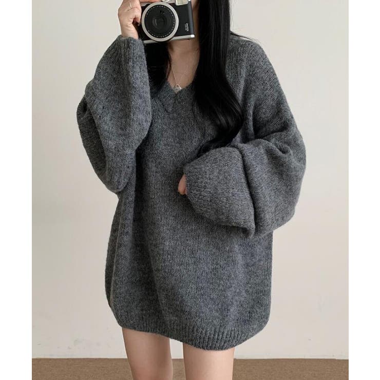 オーバーサイズVネックニットプルオーバー | SEU | 詳細画像24 