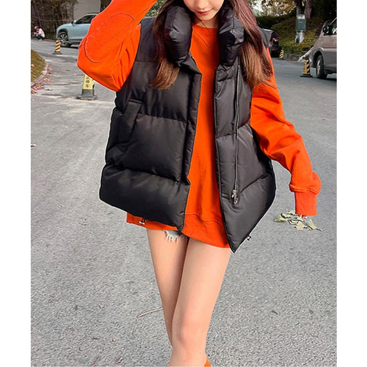 ブラック | オーバーサイズシルエットボリューム中綿ベスト | SEU