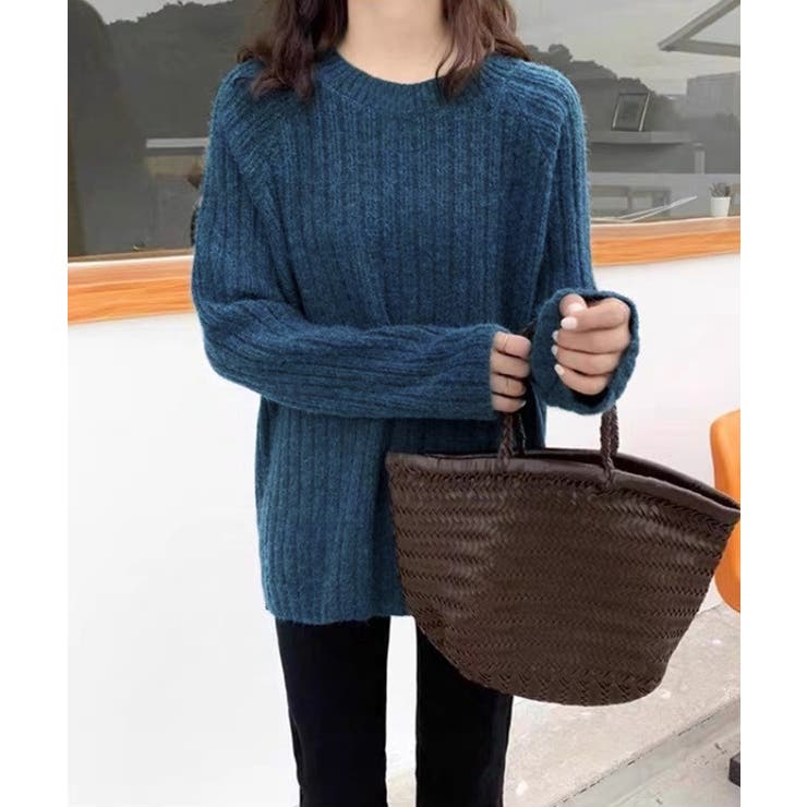 ブルー | ラウンドネックリブニットセーター【SHOPLIST限定 新作 春 秋 冬】 | SEU