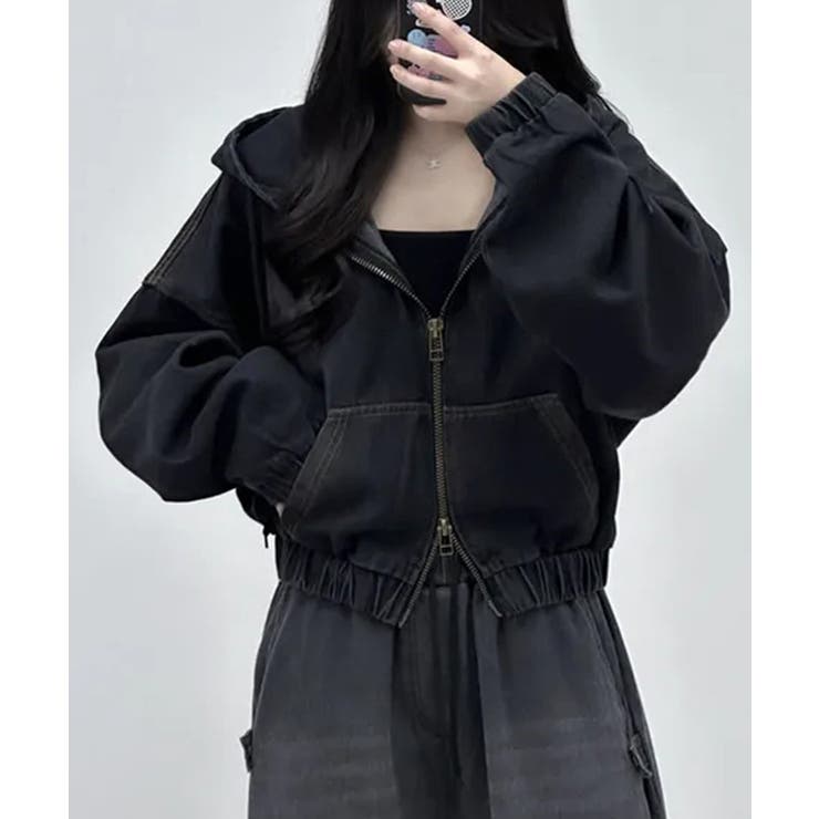 デニムフーディショートブルゾン ドロップショルダージップパーカー | SEU | 詳細画像30 