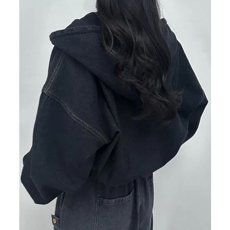 デニムフーディショートブルゾン ドロップショルダージップパーカー | SEU | 詳細画像21 