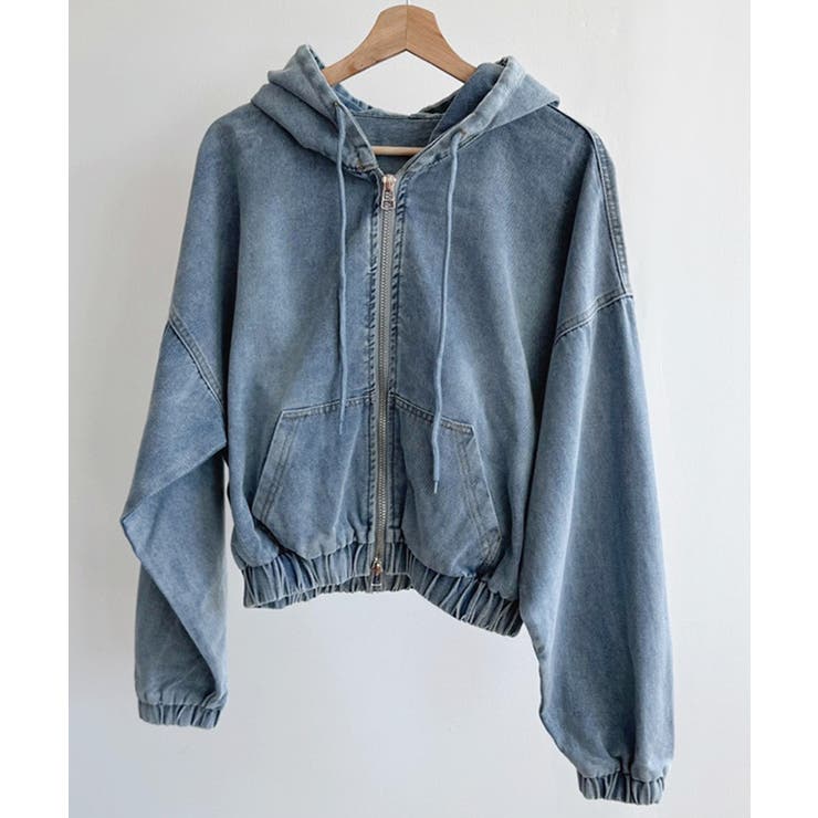 デニムフーディショートブルゾン ドロップショルダージップパーカー | SEU | 詳細画像33 
