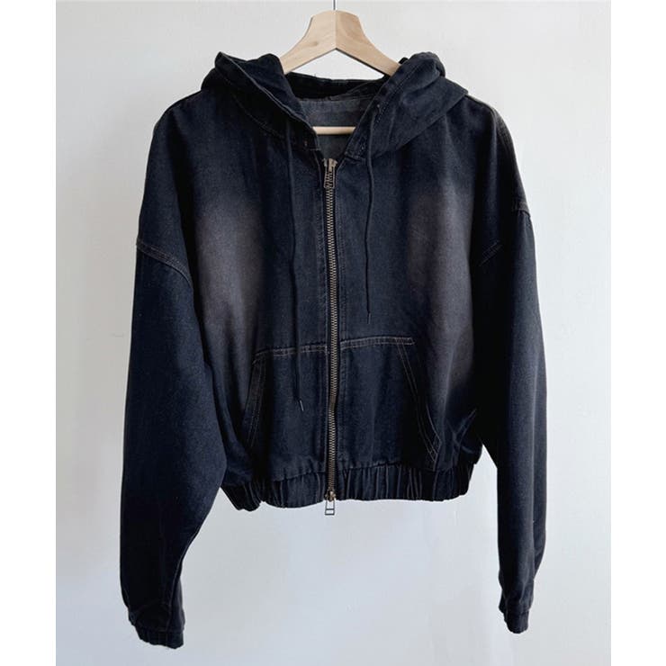 デニムフーディショートブルゾン ドロップショルダージップパーカー | SEU | 詳細画像34 