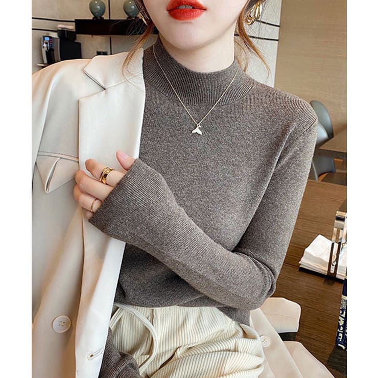 ダークブラウン | プチハイネックニットトップス【SHOPLIST限定 新作 春 秋 冬】 | SEU