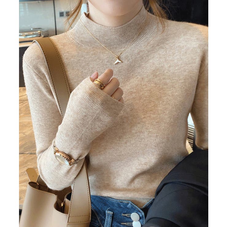 ベージュ | プチハイネックニットトップス【SHOPLIST限定 新作 春 秋 冬】 | SEU