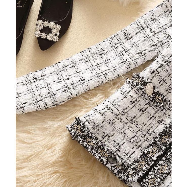 フリンジトリムノーカラーツイードジャケット 着流し風デザイン | SEU | 詳細画像42 