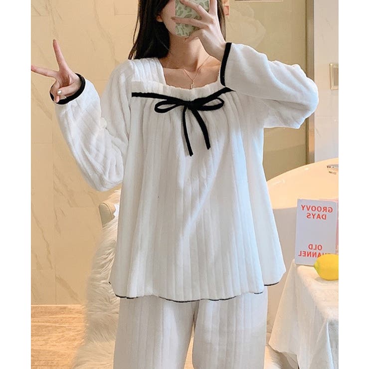 ホワイト | フリース 上下セットアップ ルームウェア | SEU