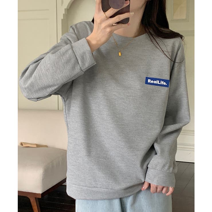 ワッフル素材ワンポイントロンT【SHOPLIST限定 新作 春 秋 冬