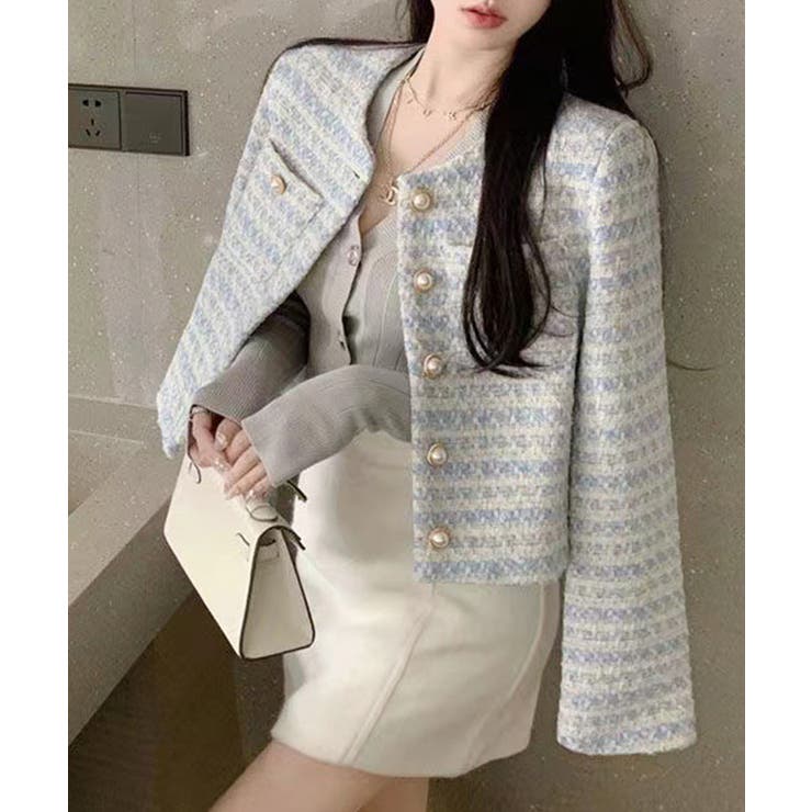 パールボタンノーカラーツイードジャケット[品番：DSSW0005260