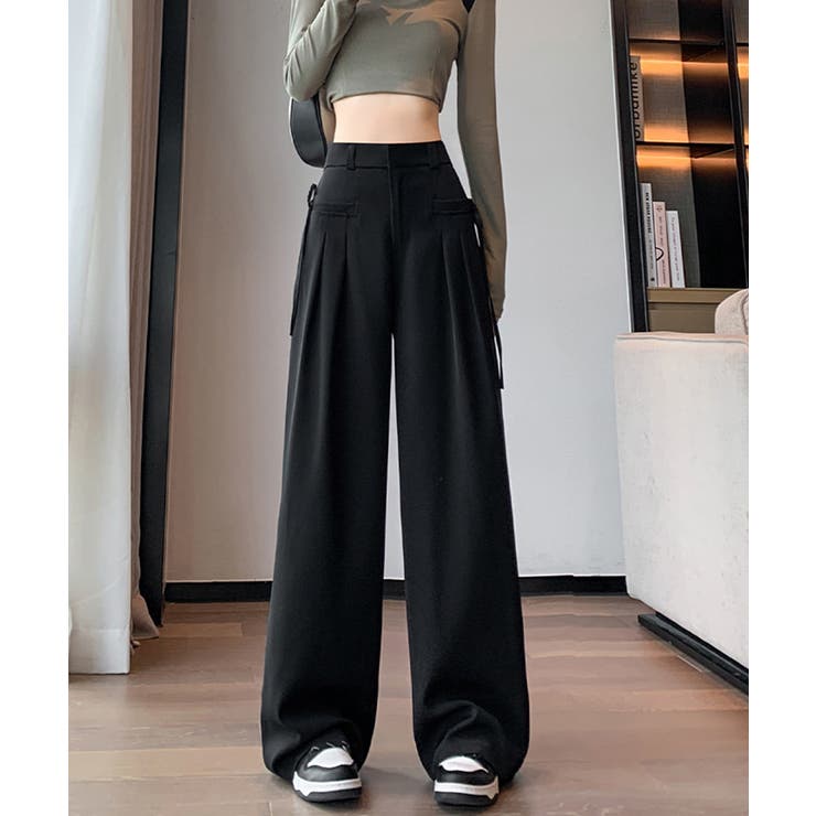 ブラック | サイドリボンセミワイドスラックス【SHOPLIST限定 新作 春 夏 秋 冬】 | SEU