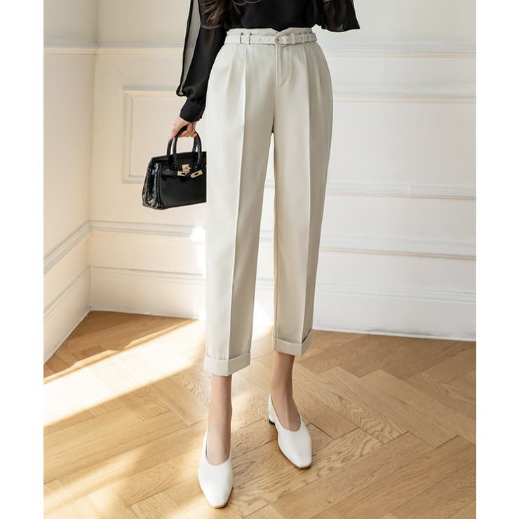 アイボリー | 【ウエストベルト付き】9分丈テーパードパンツ【SHOPLIST限定 新作 春 | SEU