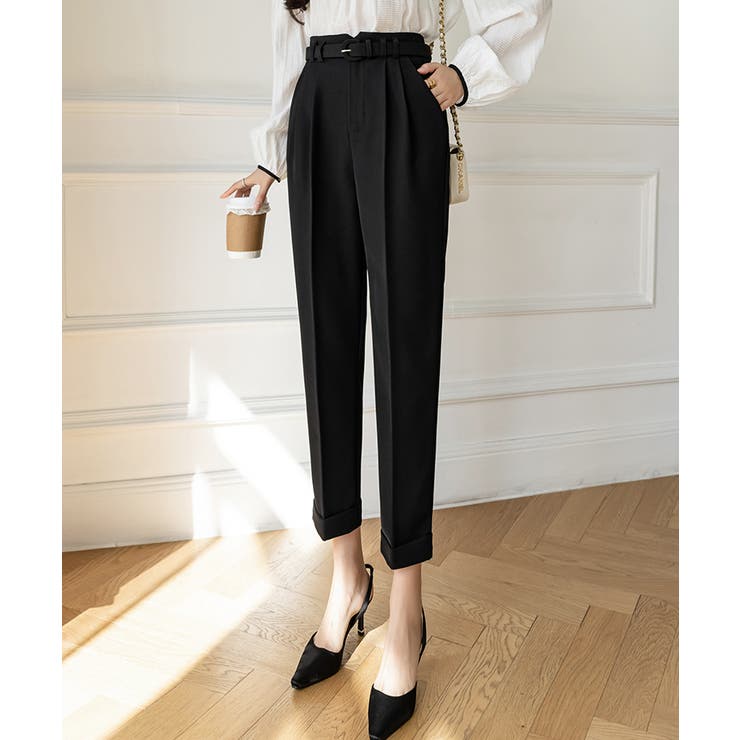 ブラック | 【ウエストベルト付き】9分丈テーパードパンツ【SHOPLIST限定 新作 春 | SEU