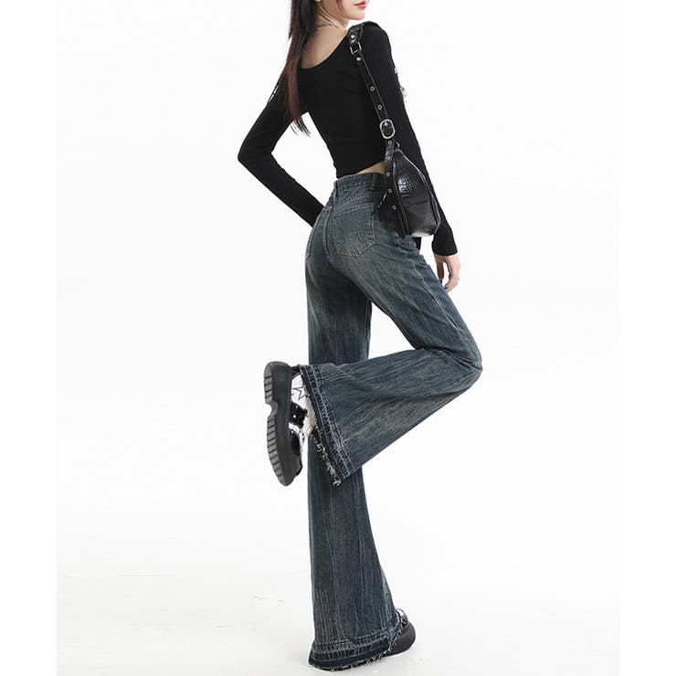 裾フリンジヴィンテージフレアデニムパンツ[品番：DSSW0005275]｜SEU