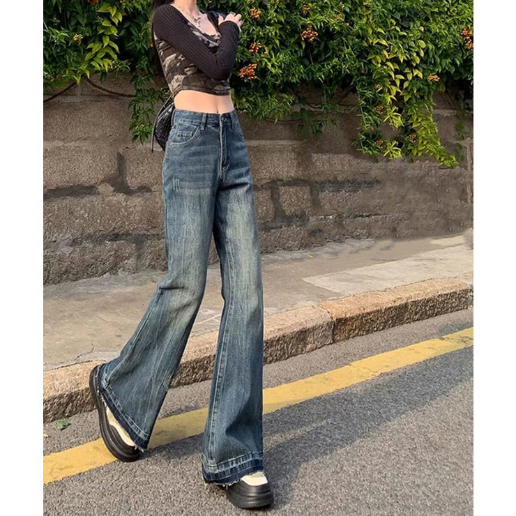 フリンジ タイダイ フレアデニム ハイウエスト 黒 韓国 hr6177 楽天市場】デニム パンツ ジーンズ レディース フレアパンツ