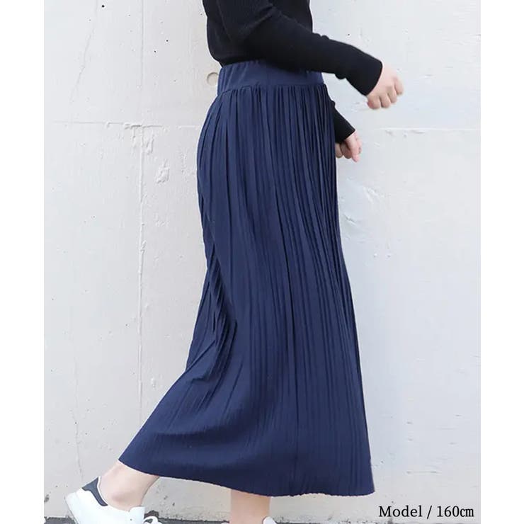 23区 ロングスカート ネイビー系 透け感 細プリーツロングスカート Aラインスカート 着痩せ[品番