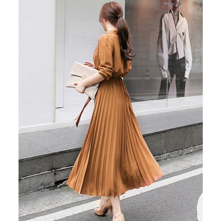 ウエストリボンAラインミモレ丈プリーツワンピース | SEU | 詳細画像43 