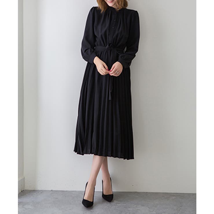 ウエストリボンAラインミモレ丈プリーツワンピース | SEU | 詳細画像20 