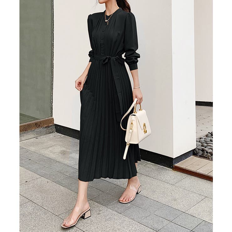 ウエストリボンAラインミモレ丈プリーツワンピース | SEU | 詳細画像17 