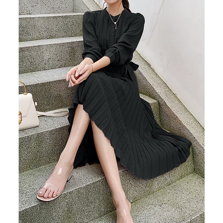 ウエストリボンAラインミモレ丈プリーツワンピース | SEU | 詳細画像21 