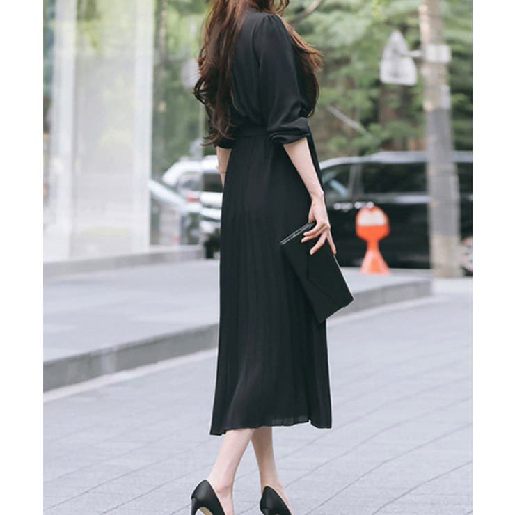 ウエストリボンAラインミモレ丈プリーツワンピース | SEU | 詳細画像24 